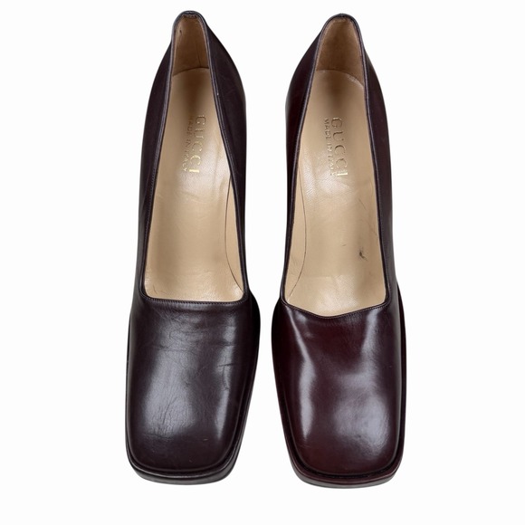 GUCCI‎ Women's Size 9 B Brown Leather Square Closed Toe High Block Hell Pumps - Picture 2 of 13